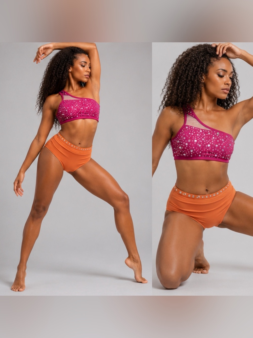 Custom contemporary convention solo dance costume hot pink orange 2 piece 8/10